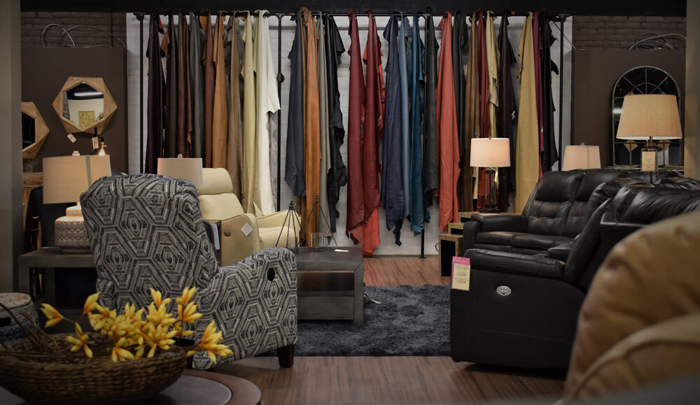 Display of hanging leather options